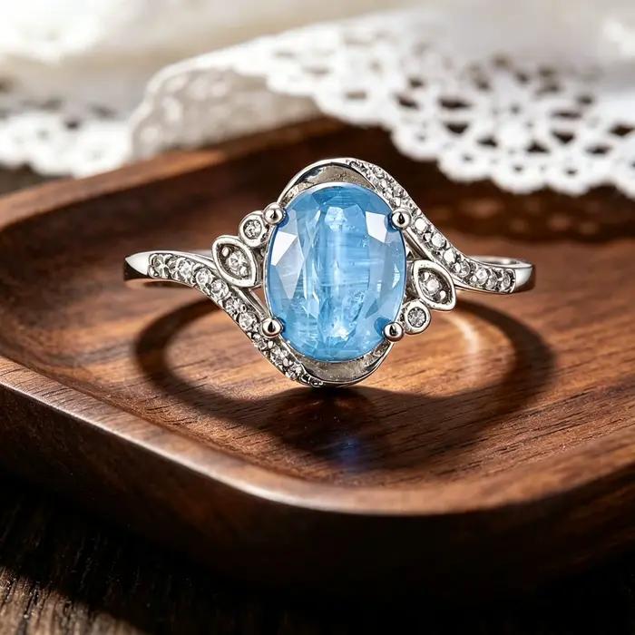 Bague en topaze bleue ciel naturelle de luxe léger pour femme, bijoux en argent sterling 925, cadeau d'anniversaire