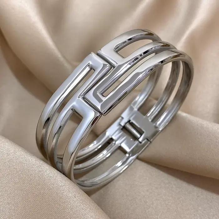 Greatera – Bracelet métallique à ouverture en métal lourd pour hommes, deux tons ajourés, géométrie Chic, haute qualité, bijoux pour femmes, cadeau, nouveau