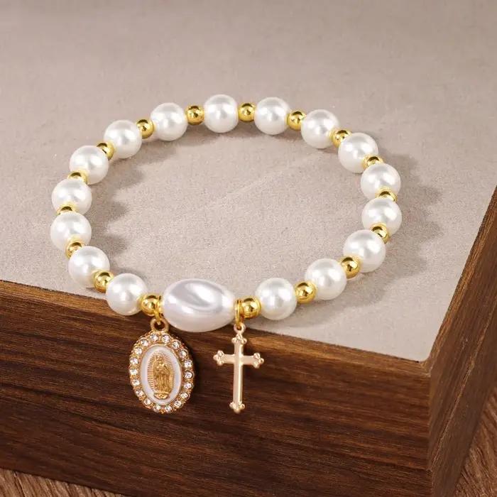 Bracelet bohème Wanderer avec perles en acier et pendentif croix Nomadic pour femmes, style urbain et classique, occasion spéciale et quotidienne