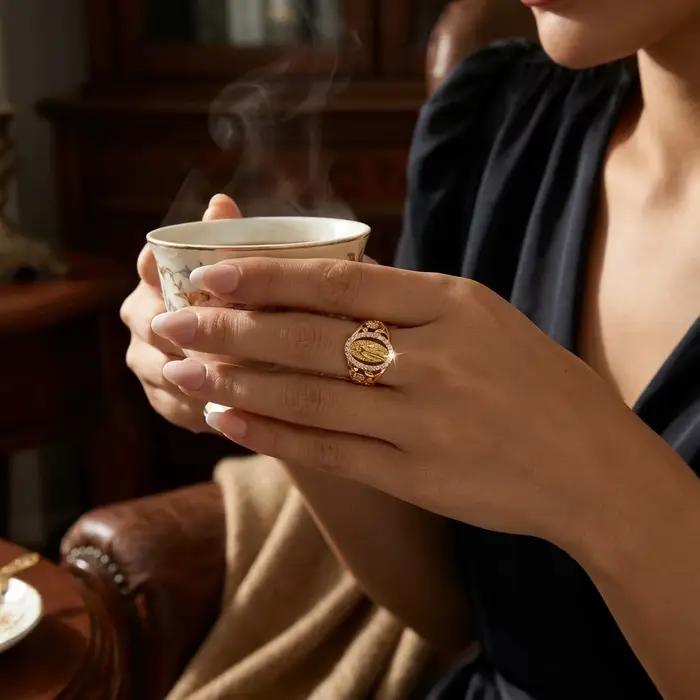 Bague Camée Vintage pour Femme en Laiton et Zircon