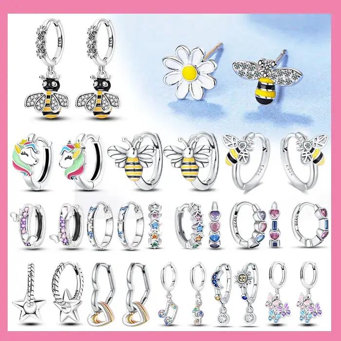 Boucles d'oreilles créoles d'abeille en argent sterling 925 pour filles, bijou romantique et mignon, cadeau d'anniversaire, bijou fantaisie pour femmes, bijou de fantaisie pour jeune fille, bijou pour occasions spéciales