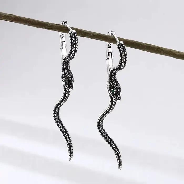 Boucles d'oreilles carrées Vintage en argent Sterling 925 pour femmes, bijoux tendance rétro serpent