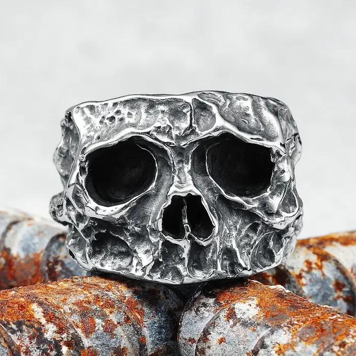 Bague tête de mort cassée en acier inoxydable 316L pour hommes