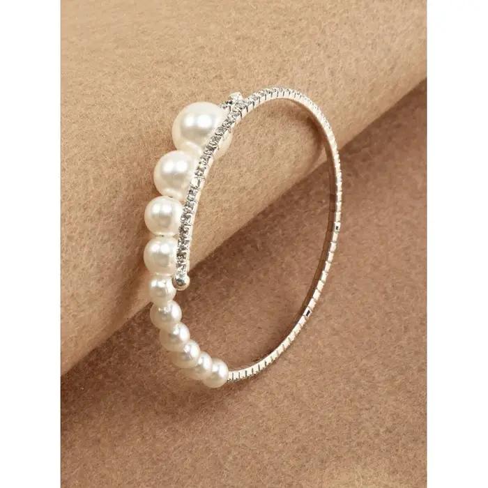 1pc Bracelet ajustable ouvert avec fausses perles incrustées de diamants