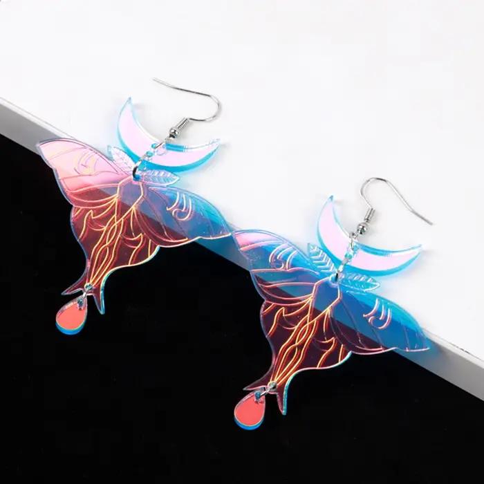 Boucles d'oreilles en acrylique Laser Luna Moth irisé pour femmes