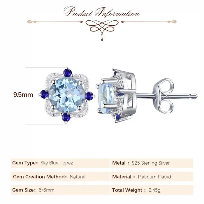 Potiy – boucles d'oreilles en argent Sterling 925, Topa bleu ciel naturel, bijoux élégants pour femmes, ensembles rétro de qualité de luxe, cadeaux de saint-valentin