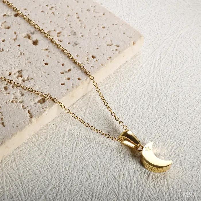 Collier d'amitié Lune et Saturne, Parure de Bijoux Géométrique en Acier Inoxydable Plaqués Or Argent Antique, Ensemble de Collier et Bracelet Mode Femme Occasions Spéciales