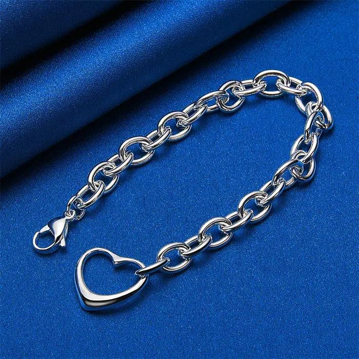 Bracelet minimaliste en forme de cœur en argent sterling 925 de 8 pouces pour les fêtes féminines
