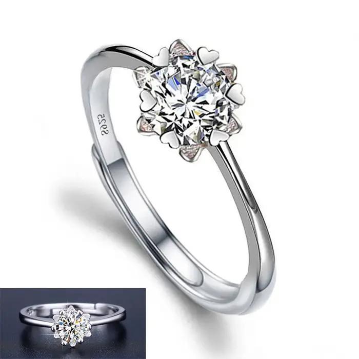 Bagues ouvertes en diamant incrusté Moissanite pour femme