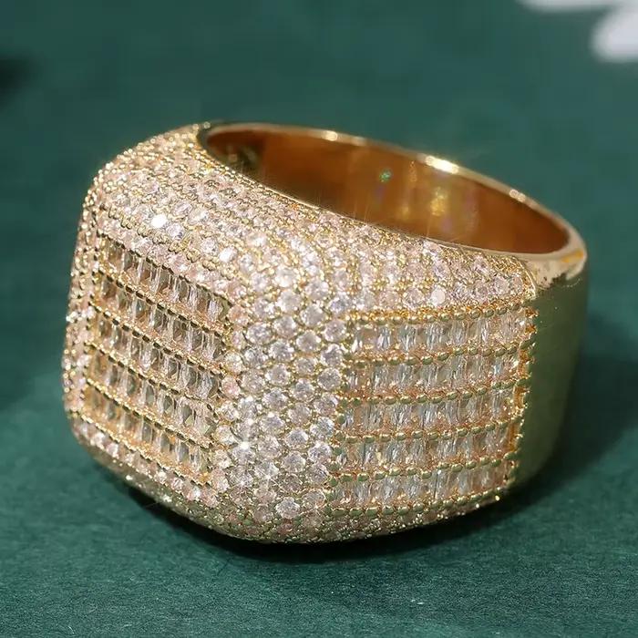 Magnifique bague de mariage large plaquée or pour femme