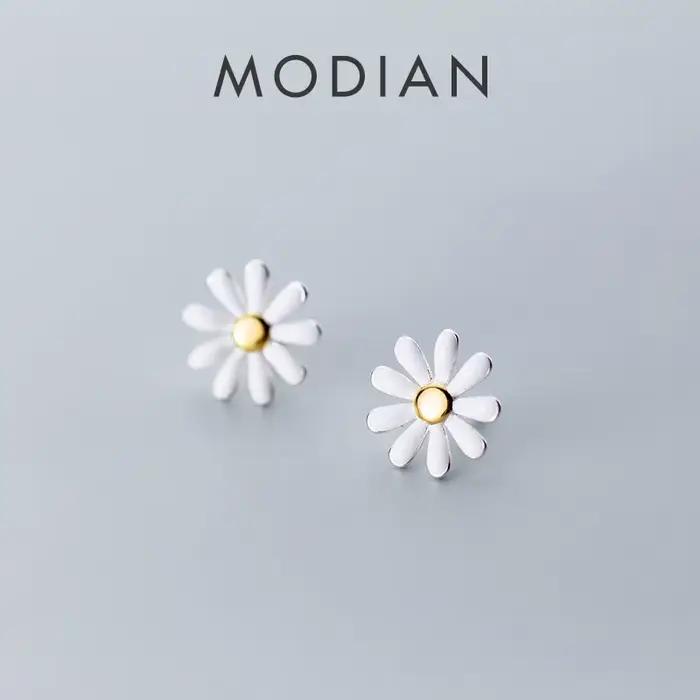 Modian élégant fleur Daisy bijoux pour les femmes mode 925 argent Sterling émail Simple boucles d'or