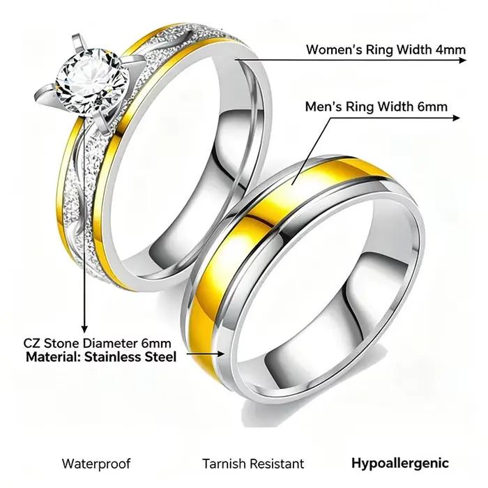 Ensemble d'anneaux de mariage bicolores pour couples