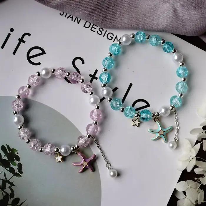 Bracelet pop-corn étoile de mer avec perle de cristal