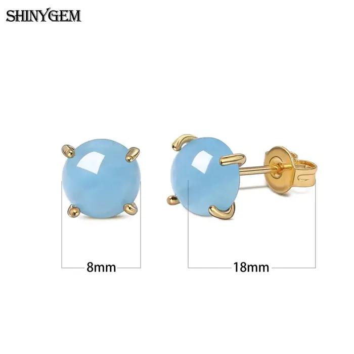 KendyGem-Boucles d'oreilles à tige d'aigue-marine naturelle pour femme
