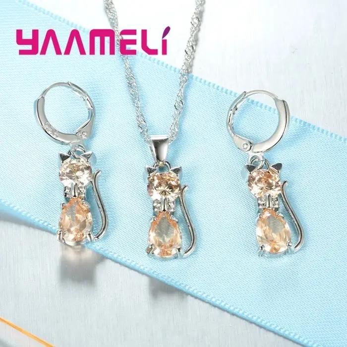 Ensemble de bijoux en argent sterling 925 serti de zirconium blanc mignon romantique pour femmes occasions spéciales mariage fiançailles anniversaire soirée