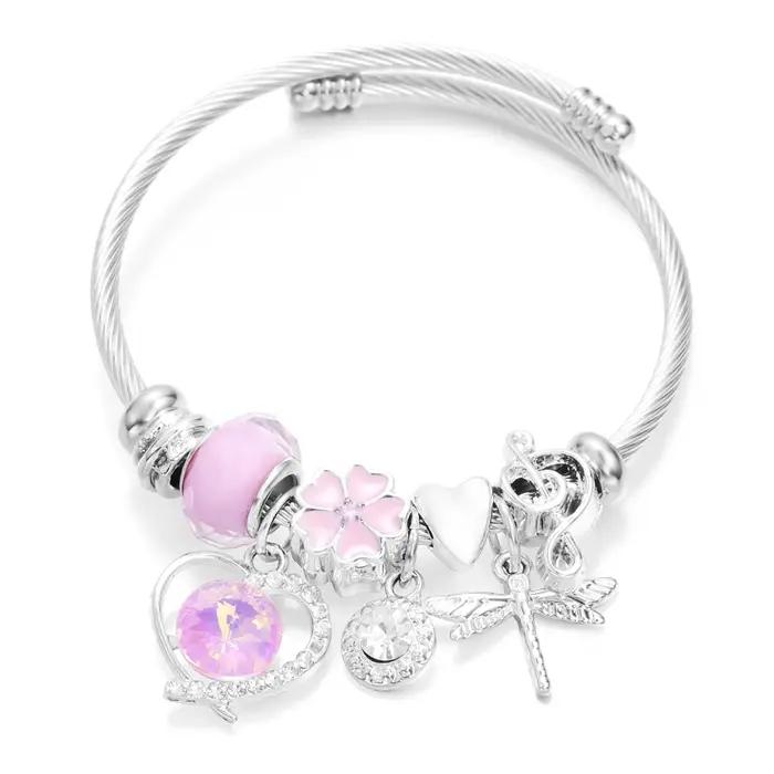 Nouveau strass à la mode libellule cristal perlé pendentif Bracelet en acier inoxydable 4 couleurs fermeture bracelets
