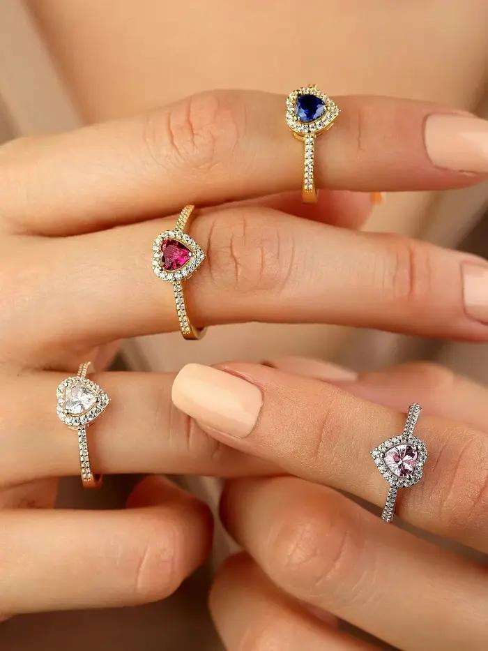 Magnifique bague en forme de cœur d'amour romantique en Zircon pour femmes