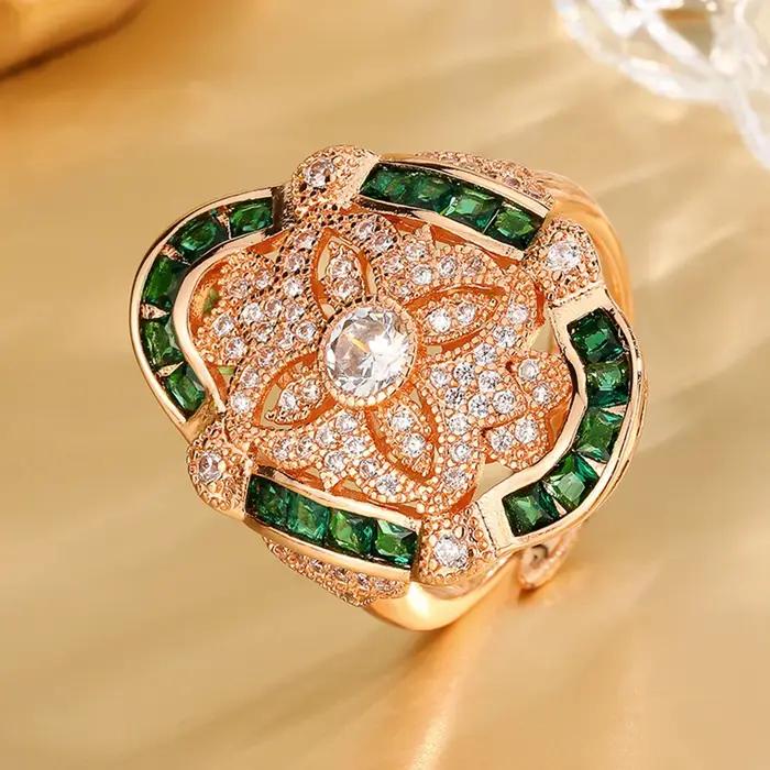 Vinregem Sparkling Lab créé saphir rubis émeraude gemmes ouvert anneau réglable pour les femmes cadeau anniversaire bijoux fins en gros
