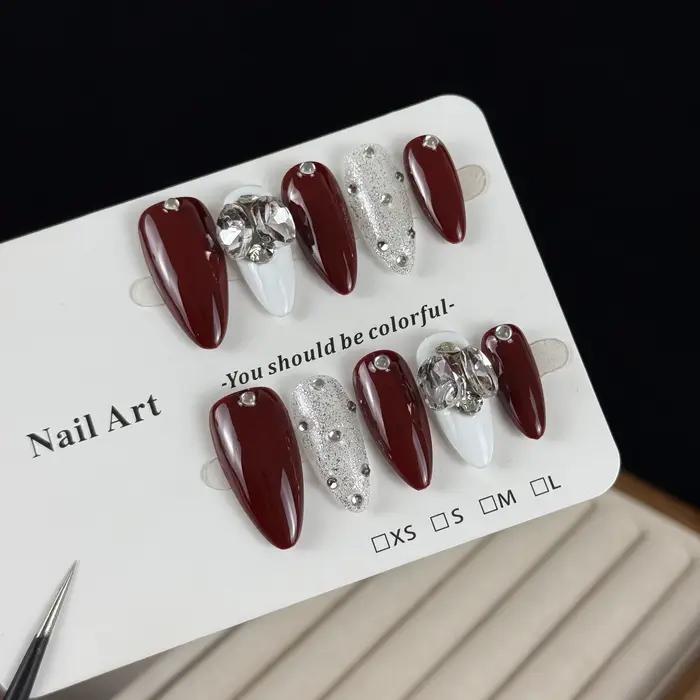 10 pièces de style rétro de luxe haut de gamme, diamants ronds tridimensionnels peints à la main, œil de chat brillant et petits diamants faits à la main