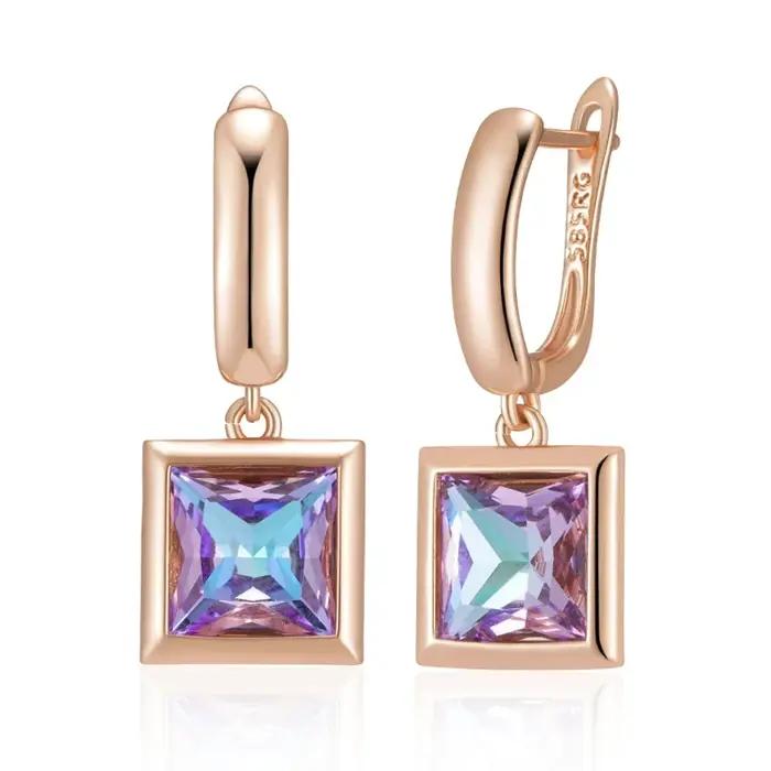 Boucles d'oreilles en pierre de cristal dégradé carré pour femmes, bijoux dorés simples, pendentif g