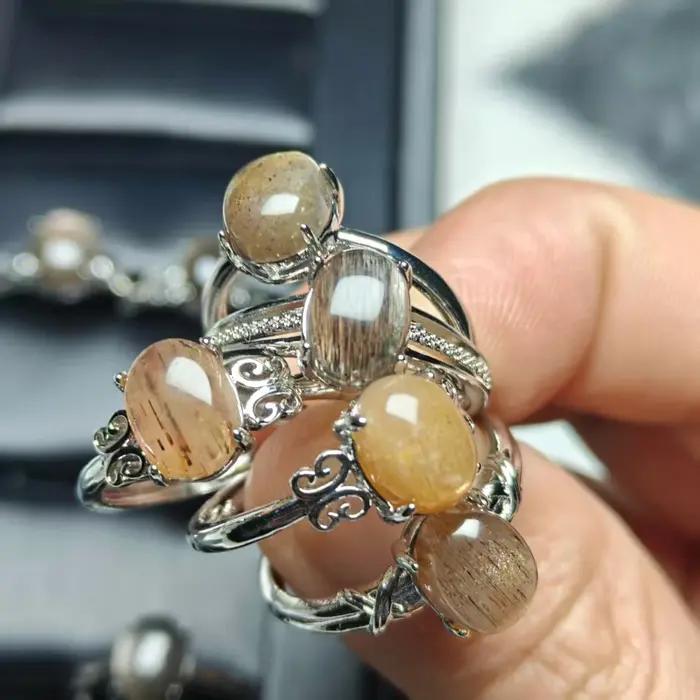 Bague en cuivre avec pierre de soleil noire naturelle, élégante et luxueuse, incrustée d'ornements h