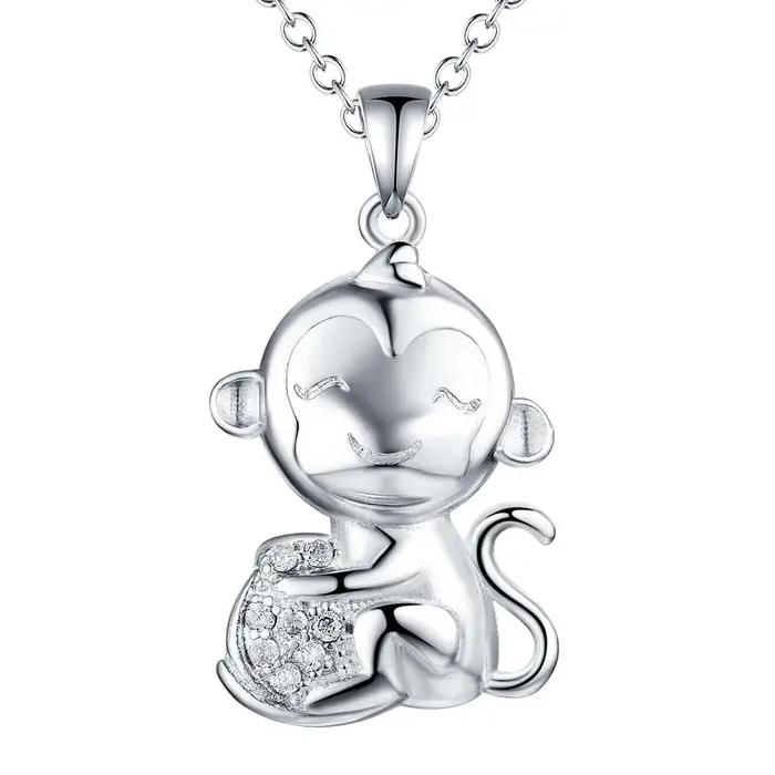 Collier en argent sterling 925 avec pendentif singe, classique pour femmes, bijoux de mariage et de