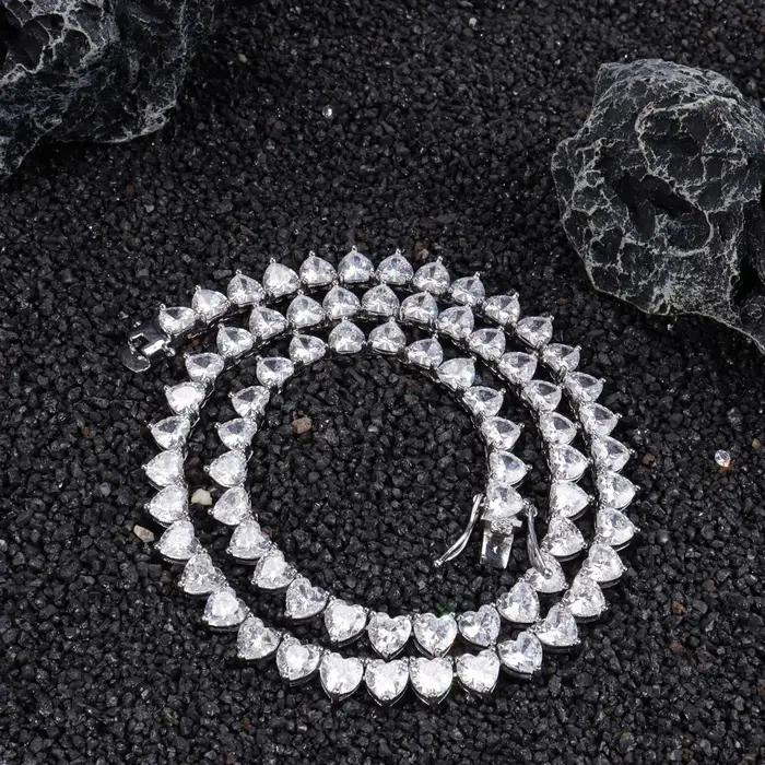 Chaîne en forme de cœur glacé, pendentif à breloque, collier, Bracelets glacés pour femmes, cadeaux