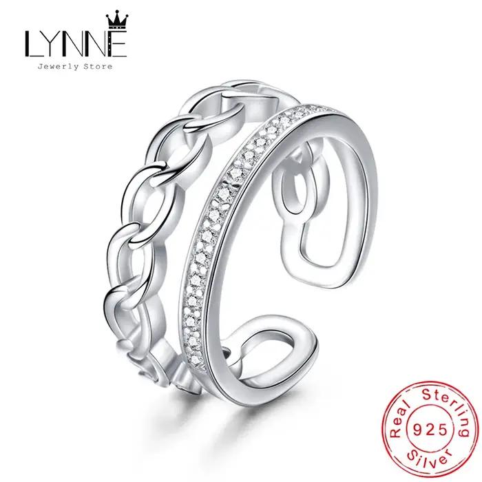Bague Double couche en argent Sterling 925 pour femmes