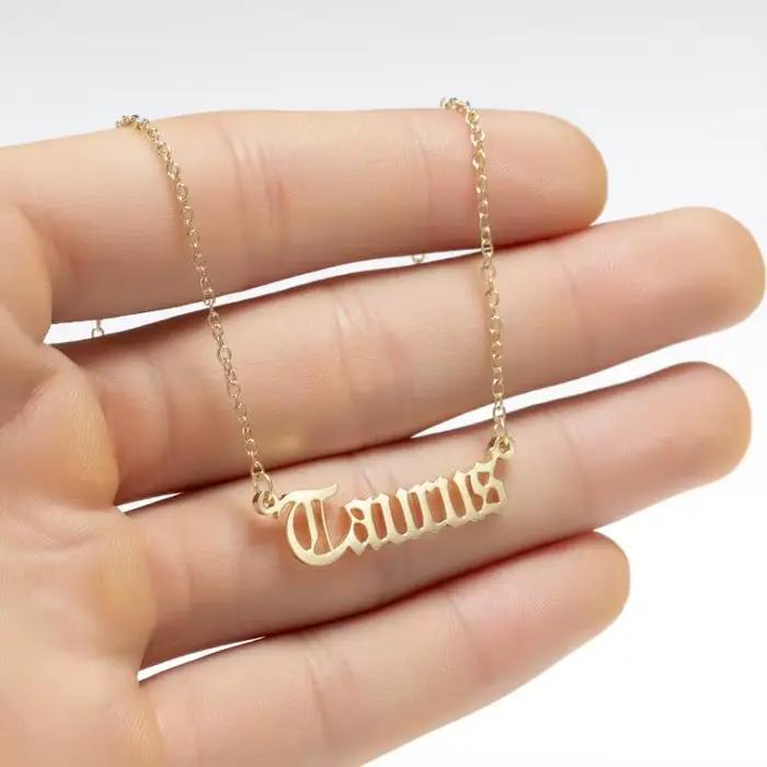 Collier Personnalisable Signe Astrologique Lion Astrologie 12 Constellations Lettre Anglaise Ancienne Bélier Cadeau