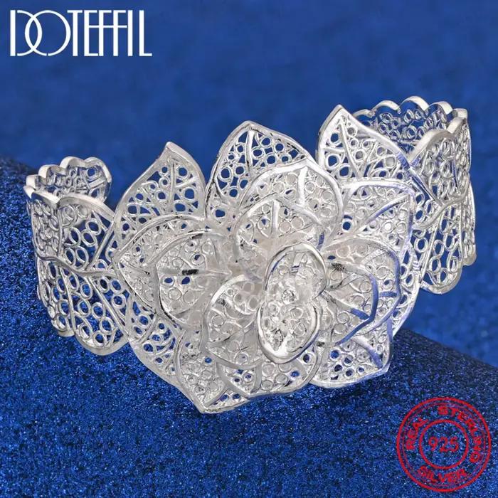 Bracelet à grande fleur en argent Sterling 925