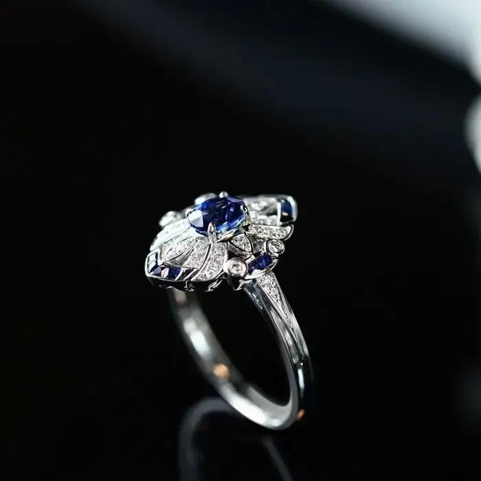 Bagues de luxe en saphir bleu clair pour femmes