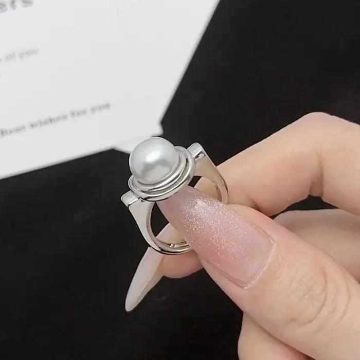 Bagues de perles blanches réglables pour femmes, bague de mariage élégante en argent véritable, cadeau d'anniversaire pour femme, alliance de mariage classique, bijoux pour occasions spéciales