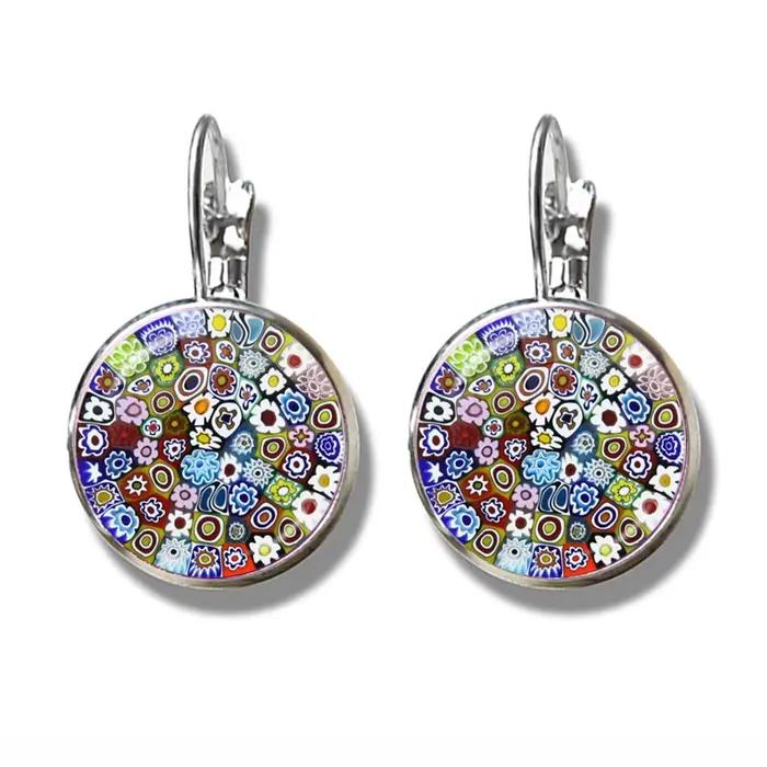 Boucles d'oreilles Murano Millefiori multicolores pour femmes, cabochon en verre fleuri, boucles d'o