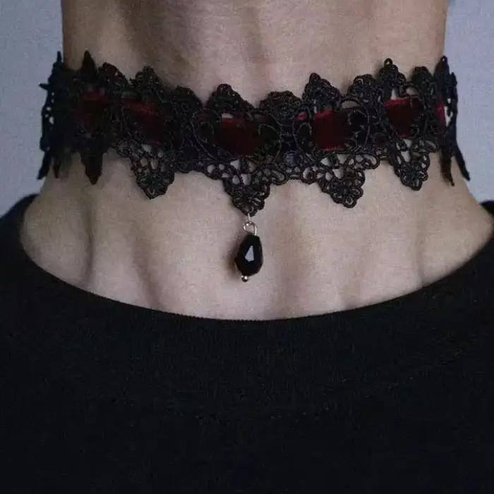 Accessoire Sexy à Col Creux Bordeau Gothique Foncé Punk Dentelle Velours Col en Dentelle Ras du Cou Sangle en Dentelle Chaîne de Clavicule Accessoire de Fête Unisexe Goths Mode Occasions Spéciales