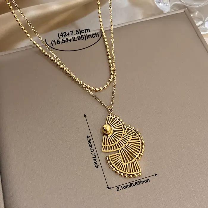 Pendentif Greatera en forme d'éventail triple couche collier de perles double chaîne acier inoxydable pour femmes élégantes occasions spéciales