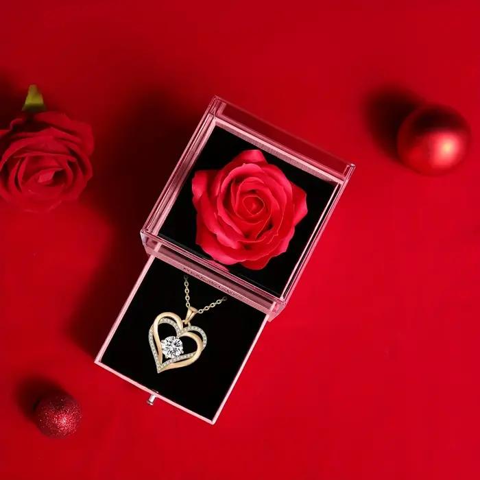 Collier pendentif rouge fleur de Rose avec boîte-cadeau pour femmes anniversaire cadeau spécial