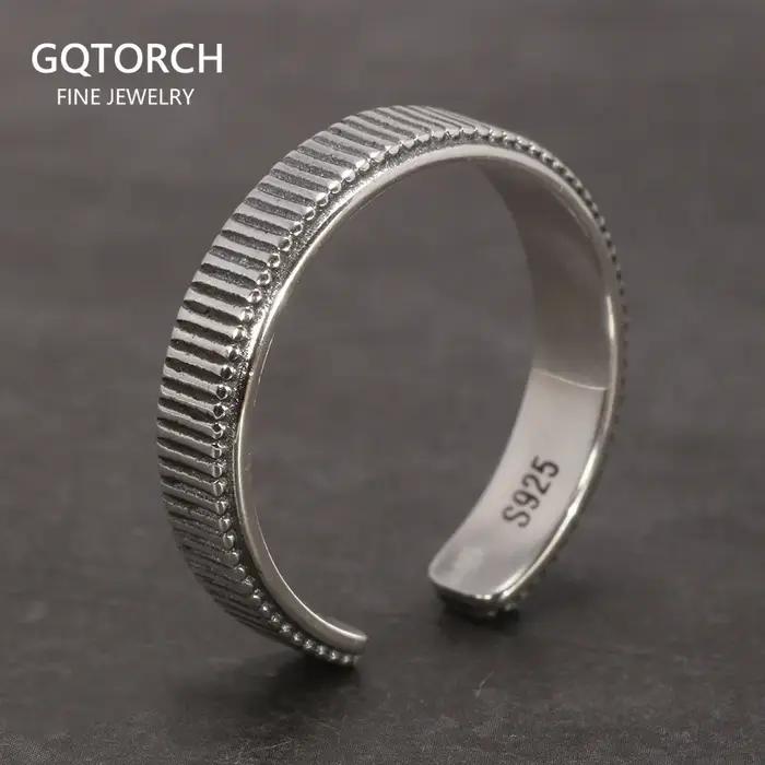 Bague d'extrémité réglable en argent regardé 925 pour femme, bijoux rétro, design original simple