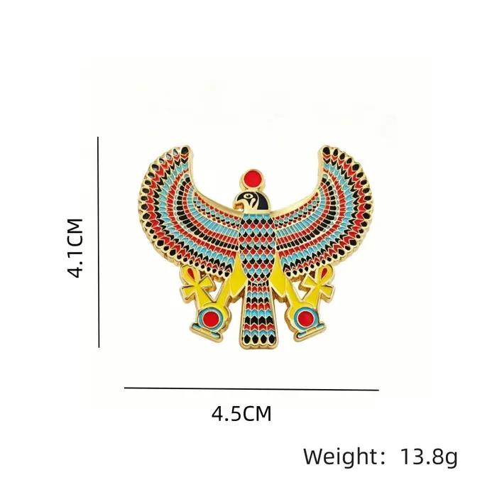Broche émaillée Faucon Horus égyptien, Aigle ailé, Croix Ankh, Disque solaire, Bijou de mythologie de l'Égypte ancienne, Charm de sac, Cadeau