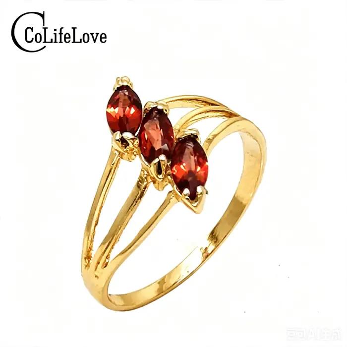 Bague élégante en argent avec pierres précieuses, 3 pièces, 2.5mm x 5mm, bague en grenat naturel avec certificat, bijoux en argent massif 925 avec pierres précieuses en grenat