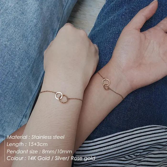 Bracelet en acier inoxydable or avec chaîne délicate cercles imbriqués pour femme style minimaliste déplacements quotidiens rencontres