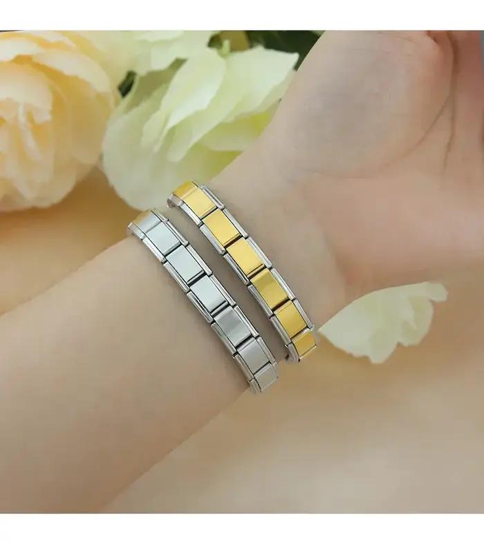 Bracelet à breloques italien en acier inoxydable doré pour femmes et hommes