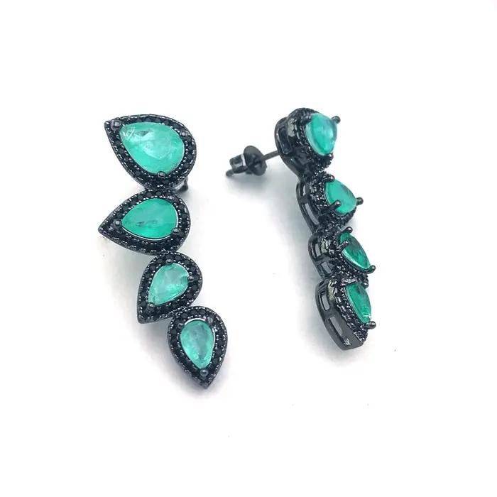 FFGems-Boucles d'Oreilles en Émeraude Synthétique pour Femme