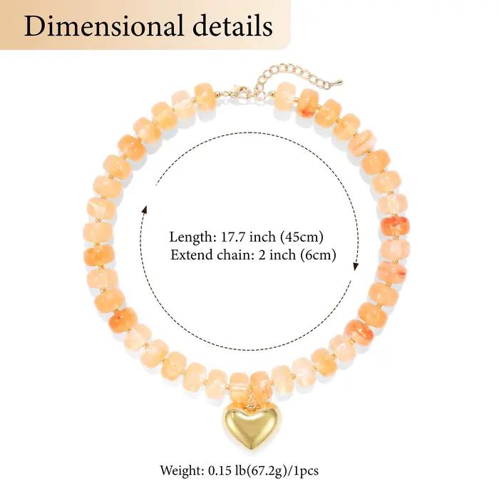 Collier ras du cou Badu Bohemia en perles acryliques colorées pour femmes, pendentif cœur plaqué or