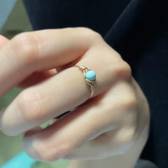 Bague en or naturel Turquoise 14K pour femmes, bijoux faits à la main, style Boho minimaliste