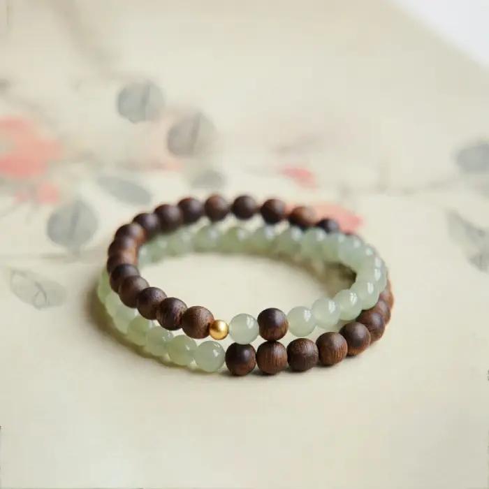 Bracelet en argent sterling 925 sertie de jade blanc et bois de santal élégant pour femme occasions spéciales engagement anniversaire mariage cadeau