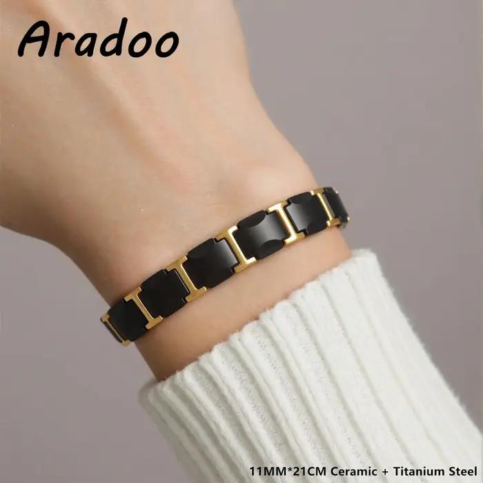 Bracelet ARADOO Premium en céramique avec titane acier inoxydable et tungstène pour homme et femme, élégant et multifonctionnel pour le fitness et le sommeil