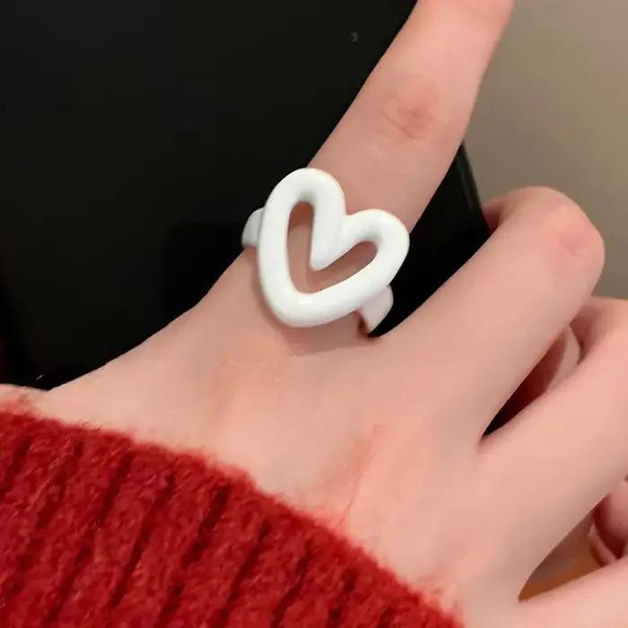 LATS – bague en forme de cœur en émail blanc et rouge pour femmes et filles
