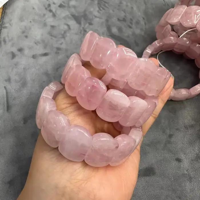 Bracelet de perles en pierre de Quartz Rose de qualité AA