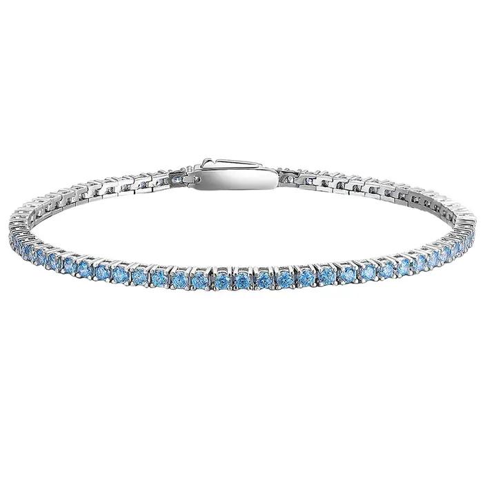 FEOBUR – Bracelet de Tennis en diamant bleu à haute teneur en carbone pour femmes, 2mm, en argent St