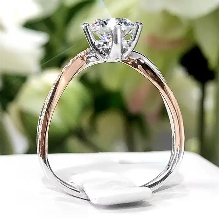 Bague ajustable en argent sterling 925 plaqué or rose avec diamant simulé de 1 carat